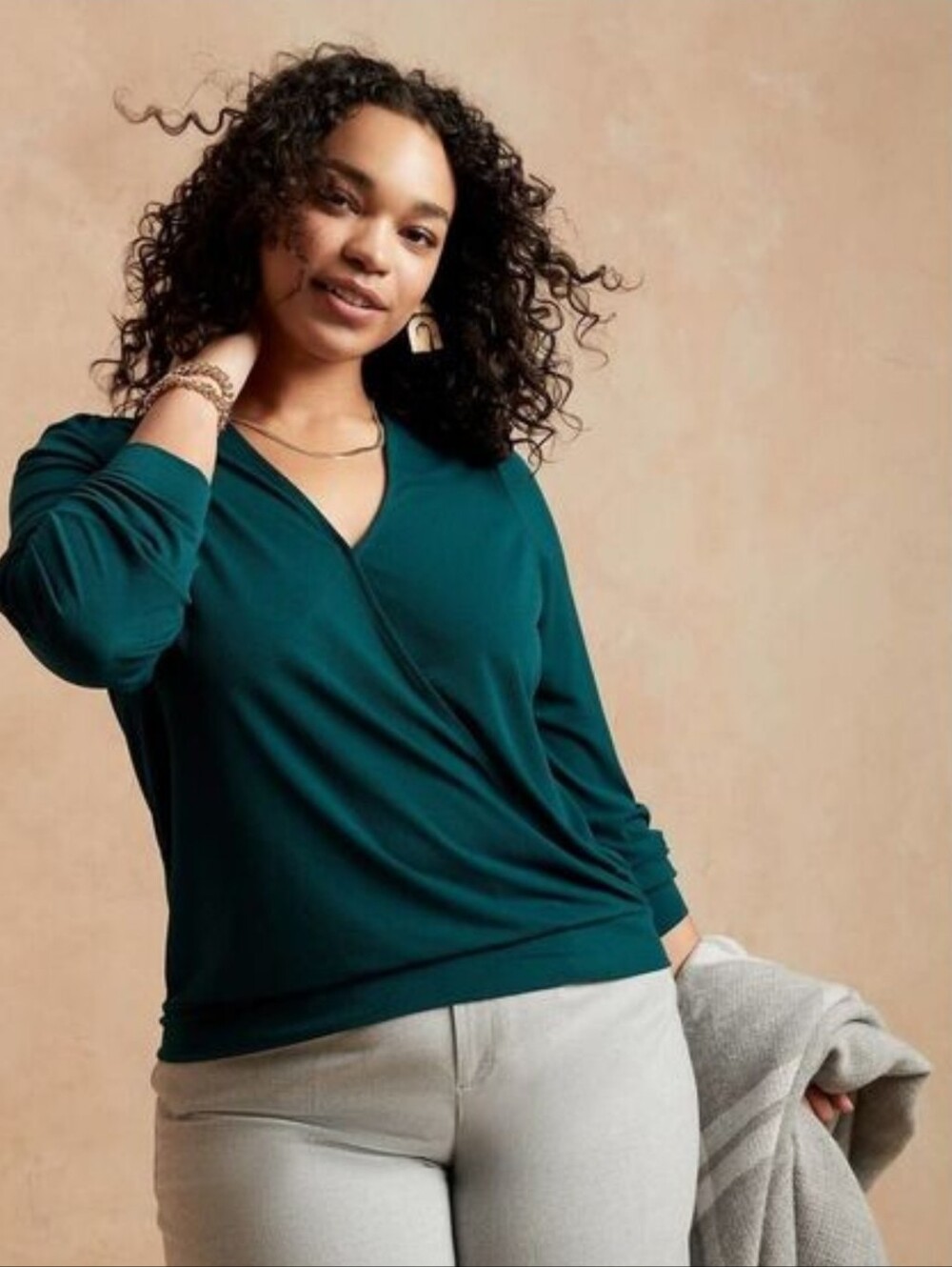 Banana Republic Crepe Wrap Blouse Womens XS Green Teal